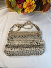 The Sak Crochet Shoulder Bag. Grays,Cremes,Brown Tones Med.7.5X11.5”