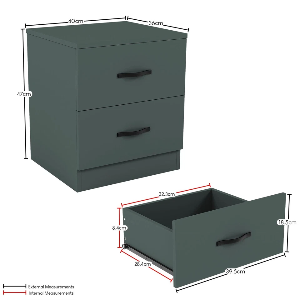 Vida Designs Riano 2 Drawer Bedside Chest Cabinet Storage Furniture Green - Image 2 of 4