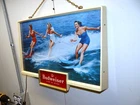 1950s Vtg Budweiser Lighted Beer Bar Sign Pinup Girls Water Skiing 4th of July!