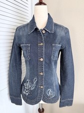 DKNY JEANS Women s Dark Wash Denim Jacket with Embroidered Detail SIZE small EUC