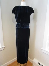 ANOUSKA HEMPEL Midnight Blue Velvet Full Length Evening Gown ENGLAND Size 12