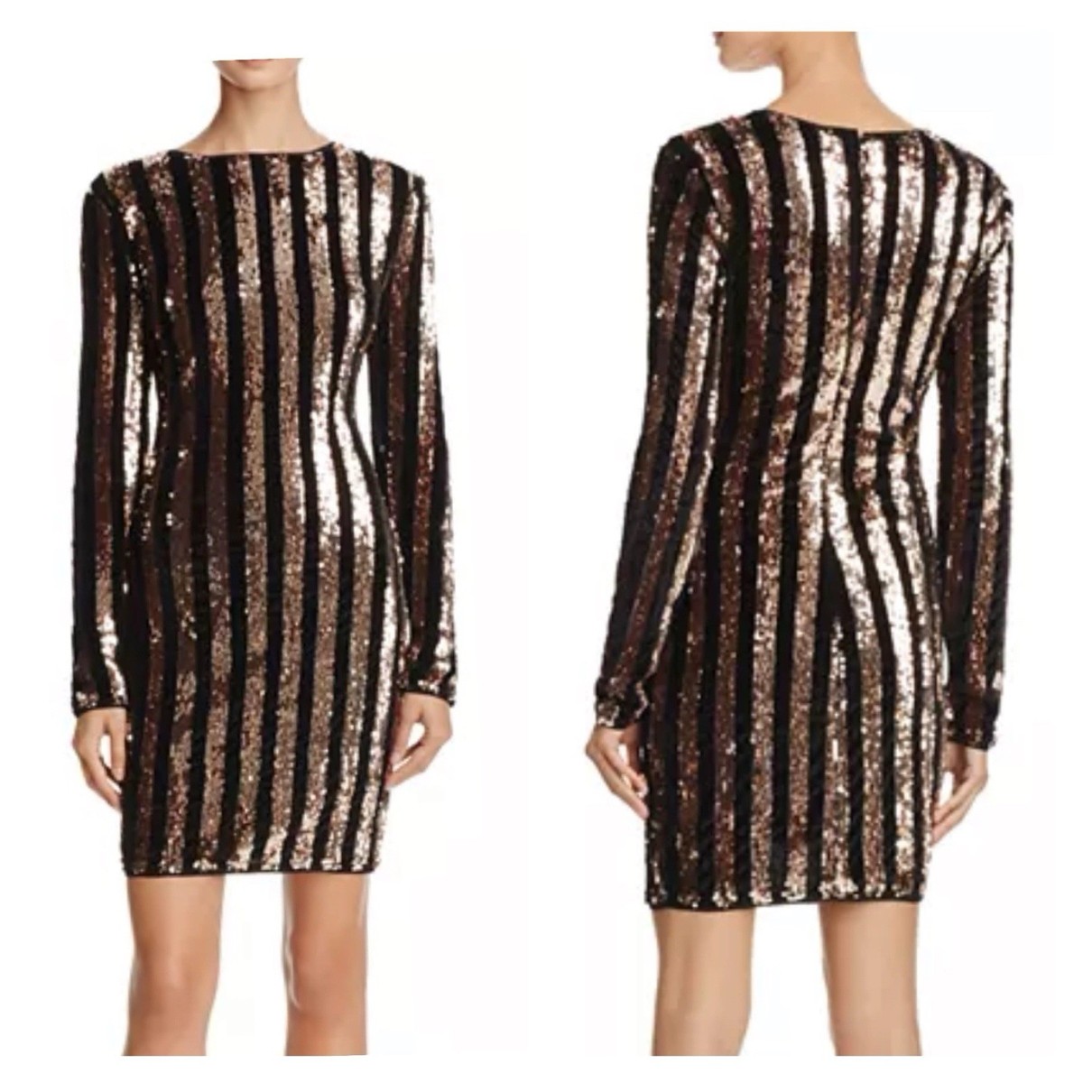SUNSET + SPRING Sequin Stripe Velvet Long Sleeve Cocktail Mini Dress Size  Small