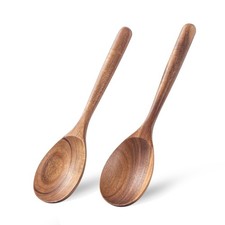 Wooden Cooking Spoons 2 PCS Large Natural Wood Heat Resistant Mixing Baking