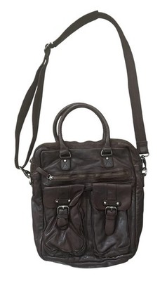 CTM Men's Double Handle Leather Messenger Bag Dark Brown Medium Size