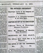 CONFEDERATE CONSTITUTION Created w/ Jefferson Davis as President 1861 Newspaper 