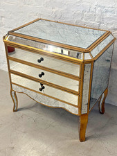 Vintage Mirrored Chest Drawers – Gold Trim Hollywood Regency Glam 80cm