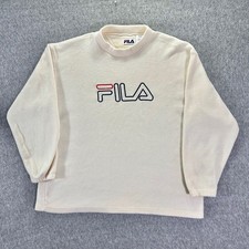 Fila Sweatshirt Men's XL Cream Fleece Mock Neck Pullover Embroidered Logo