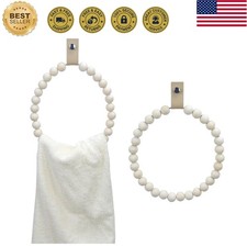 2PCS Towel Rack Handmade Wooden Bead Towel Ring Wall Mounted Farmhouse Hand T...
