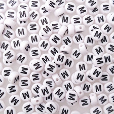 200 Pieces 4X7Mm Single M Letter Beads for Jewelry Making, White round Acrylic