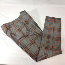 NWT Boohoo Man Men's 36  x 32 Gray Plaid Flat Front Dress Pants Polyester Blend