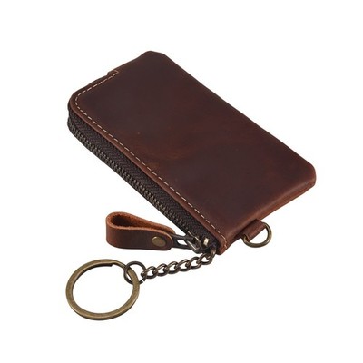 2X(Echt Leder Herren Schlüssel Geldbörse, Reißverschluss Haushälterin Etui Halter, Schlüsselanhänger 9410