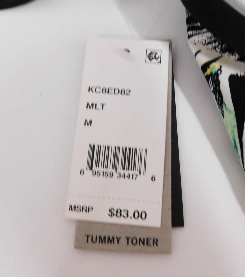 Novo traje de banho Kenneth Cole preto branco verde barriga toner $83rt tamanho M - Imagem 4 de 4