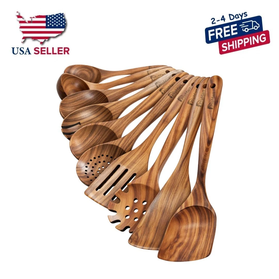 10 Pcs Wooden Kitchen Utensils Set Heat Resistant Wooden Spoons for Cooking
Opens in a new window or