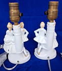 Antique Rewired Pair  1900s JAPAN Porcelain Man & Woman Table Lamps  9 3/4" Tall — photo 6