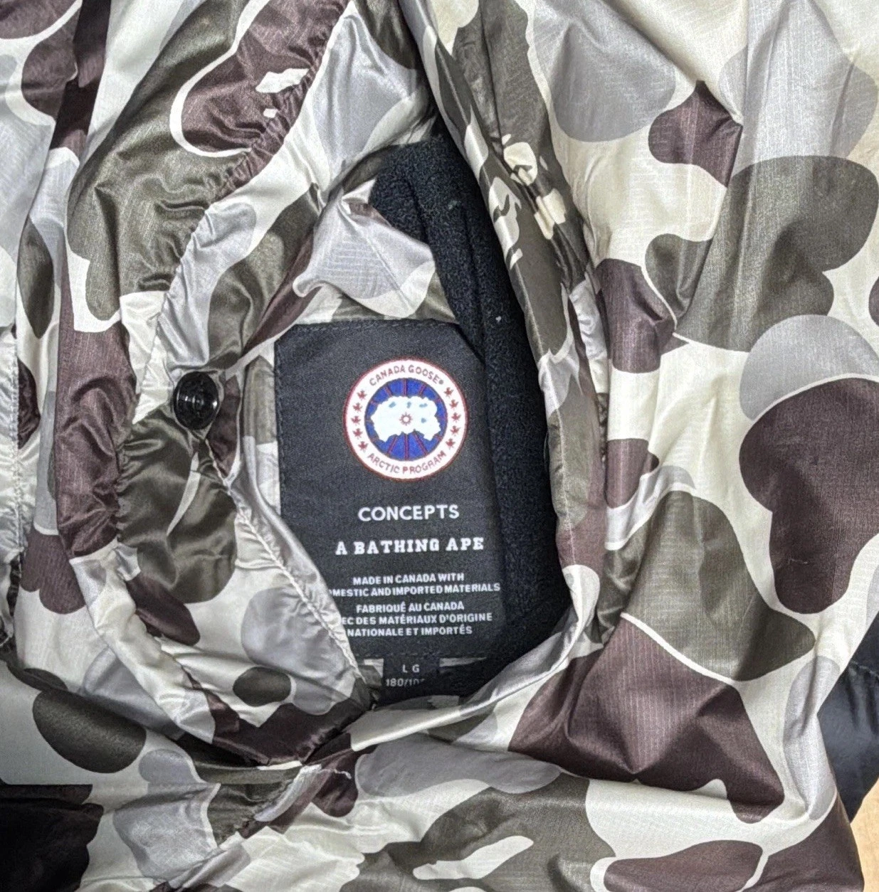 A Bathing Ape x Canada Goose x Concepts Reversible Hooded Camo Puffer L - product detail image 7