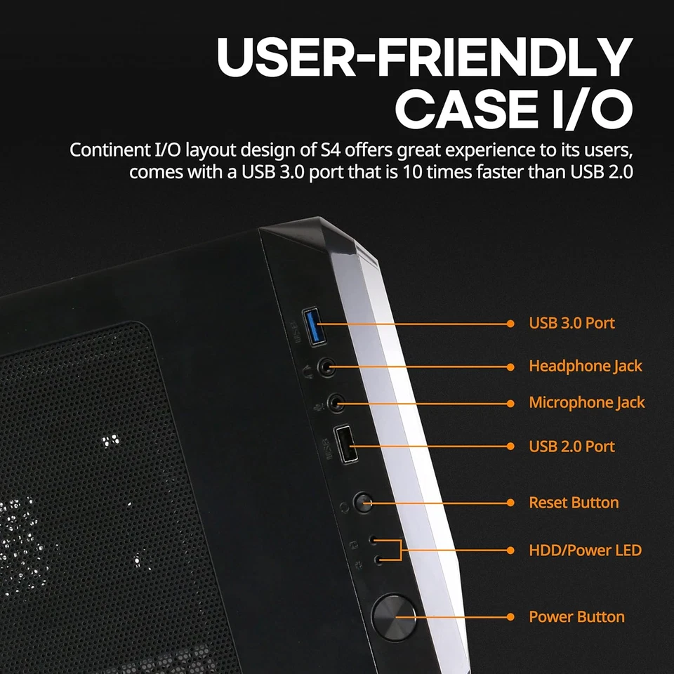 S4 Mid-Tower ATX PC Case, 2 X 120Mm Fans Included, Acrylic Tinted Side Panel, At - Image 4 of 4