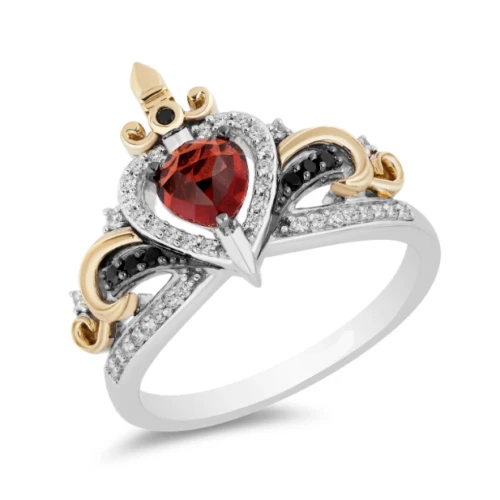 Anillo con halo de reina malvada granate rojo creado en laboratorio joyería fina de 1,30 quilates en plata 925 Foto 2 de 4