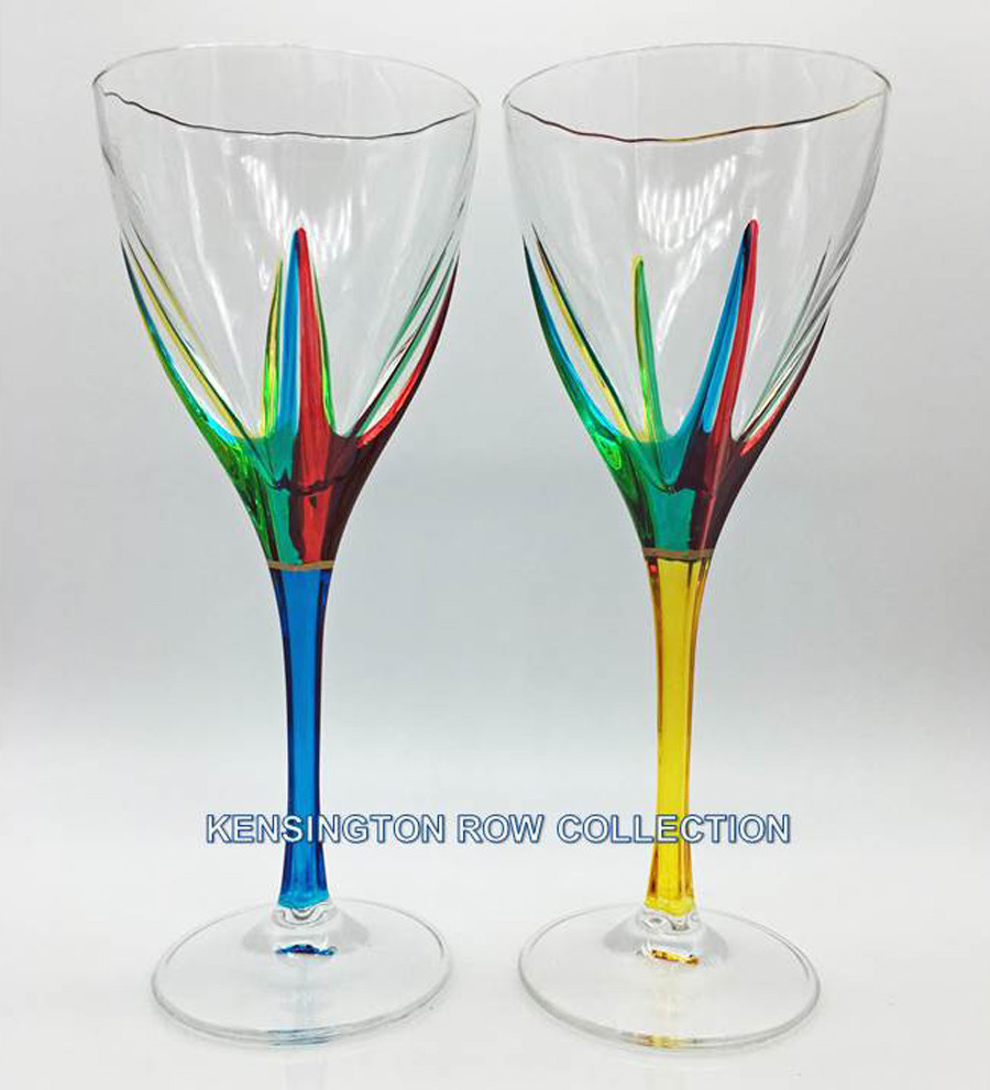 POSITANO WINE GLASSES SET/2 YELLOW & TURQUOISE HAND PAINTED