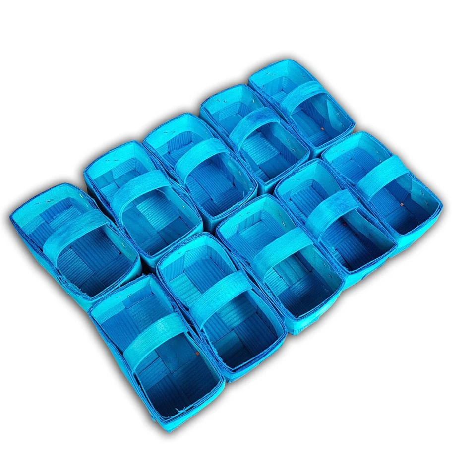 Wooden Small Baskets, Set of 10, Handmade from pine shavings In Blue Colour - Image 3 of 4