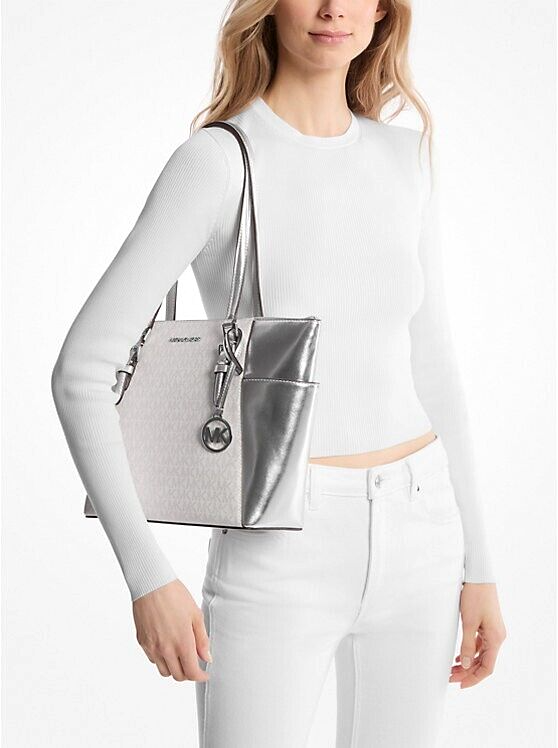 New Michael Kors Charlotte Large Signature Logo and Metallic Tote