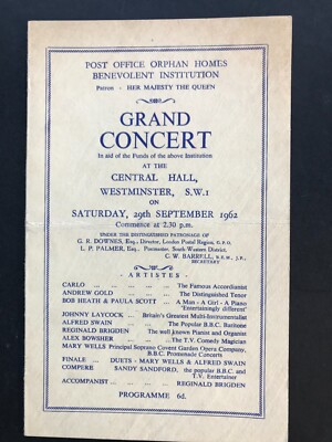 Post Office Orphan Homes Benevolent Institution Grand Concert Programme 1962