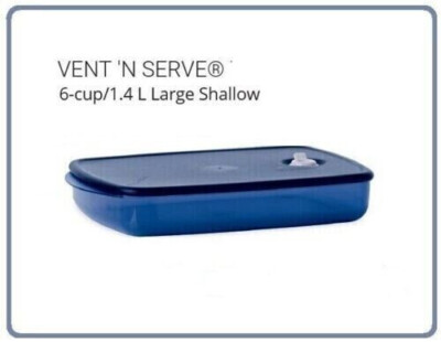TUPPERWARE New VENT N SERVE LARGE SHALLOW Container Dish BLUE 6 Cup Microwave