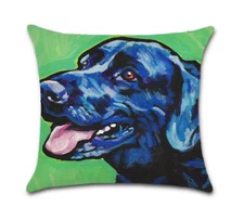 Set of 2 Pillow Covers 18x18, Labrador with green background, Linen Fabric