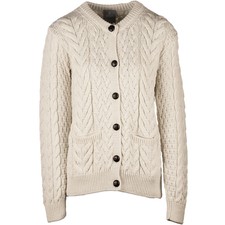 Ladies Cable Crew Merino Wool Cardigan By Aran Mills - Cream