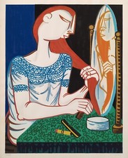 Giuseppe Migneco Rara Serigrafia Cubista Firmata e Numerata, Donna allo Specchio