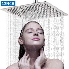 12" Square Shower Head Chrome Stainless Steel Rainfall Overhead Large Bathroom