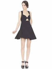 NEW  AUTH Alice Olivia DINA FLARE DRESS WITH LEATHER $385