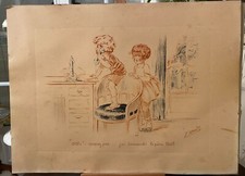Lithographie rehaussée - E Naudy pseudonyme de E. Renaudin - Allo Coupez pas ..