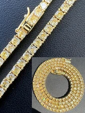 Tennis Chain Iced 14k Gold Plated 925 Silver Yellow Canary CZ Necklace 3mm