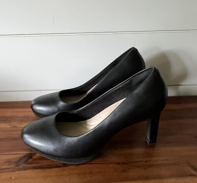 #ad Clarks Ambyr Joy Women’s Shoes Size 7.5 Black Leather Platform Pumps Heels $19.59