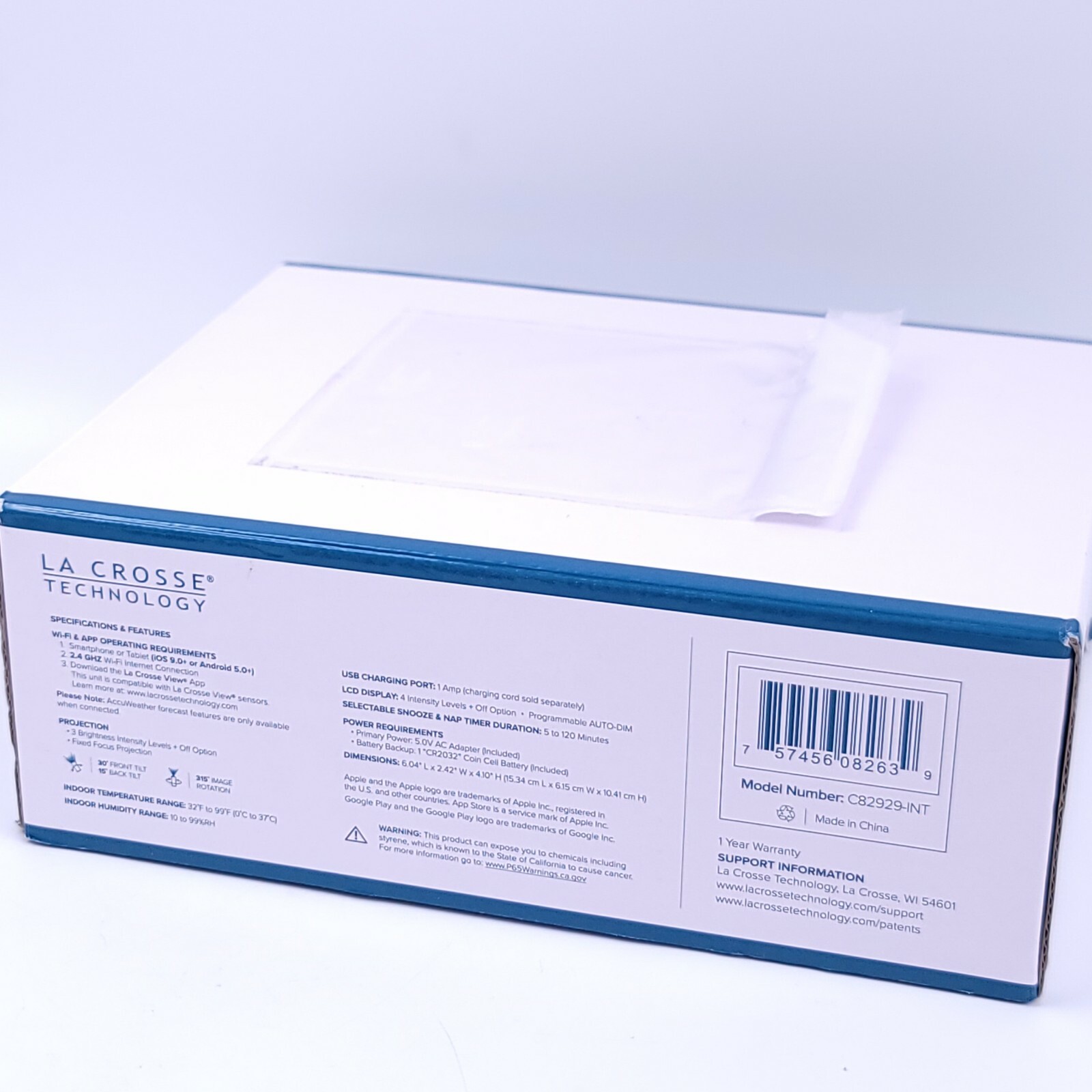 La Crosse Technology WiFi Projection Alarm Clock Model C82929INT