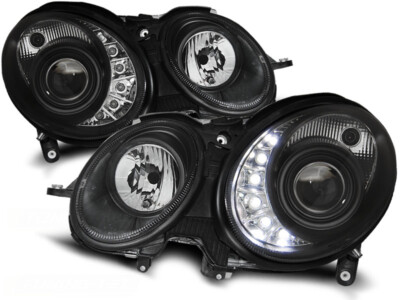 Scheinwerfer Set mit TFL Optik für Mercedes E-Klasse W211 BJ 03/02-04/06 Schwarz