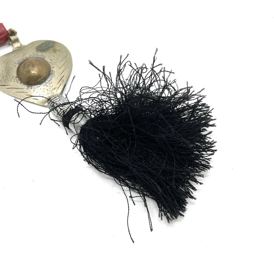 Llavero vintage años 80 corazón borla llavero negro rojo plata Foto 2 de 4