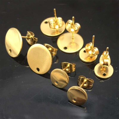 Gold Stainless Steel Earring Studs Round Earrings for DIY Jewelry Making 