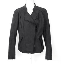 Women's Only Faux Leather Faided Black Biker Jacket Sz.42 ~ Front Zipper Jacket