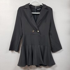 ZARA Mini Dress Built-in-Shorts Womens Medium Black Lapel Neckline Long Sleeve