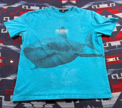 Vtg Polo Sport Ralph Lauren Shark T Shirt 90s All Over Print
