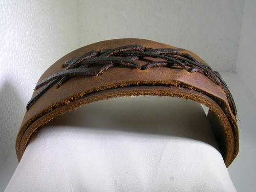 LEATHER BROWN BRACELET WITH BRAID AND 2 STAINLESS STEEL LOCKS FITS 2 SIZES - Picture 6 of 7