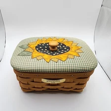 2001 Longaberger Apple Blossom Bus Tour Basket With Fabric Cushion Sunflower Lid