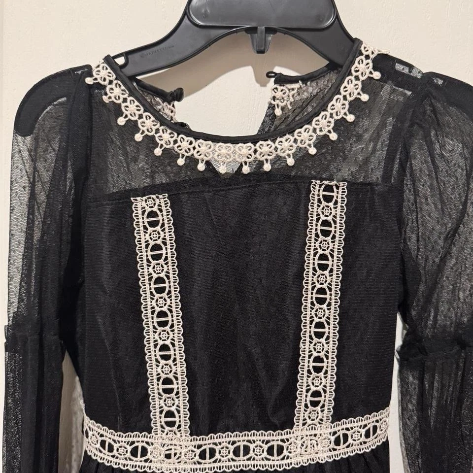 Blush By Us Angels Niños Vestido de Encaje Blanco y Negro con Bordado Blanco Talla 7 Foto 2 de 4