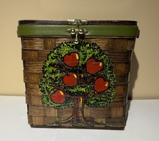 Vintage, Hand-painted Caro-Nan Woven Wooden Basket Purse - Apples