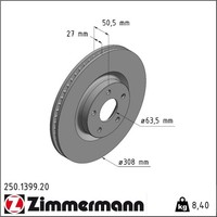 2X Zimmermann 250.1399.20 Bremsscheibe FüR Ford Focus Hn Hp Hm