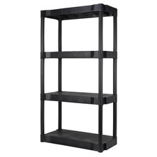 4 Shelf Plastic Shelving Unit, 13.88 in D x 30 in W x 56.2 in H, Black