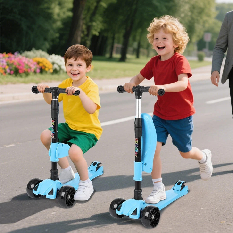 Faltbar Kinder Roller LED Räder Kinderscooter Dreiradscooter Scooter Cityroller - Bild 3 von 4