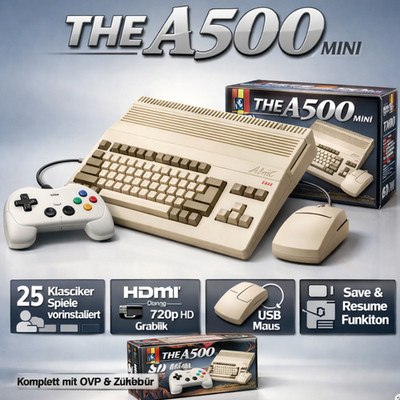 The A500 Mini  | 25 Amiga Spiele vorinstalliert | Gaming Retro Konsole |  OVP