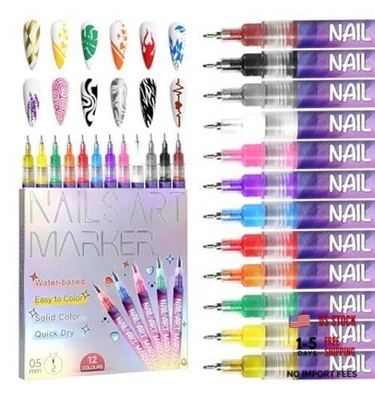 12 Colors Nail Art Marker Pens Set, Nail Markers for Nail Art, Suitable for
